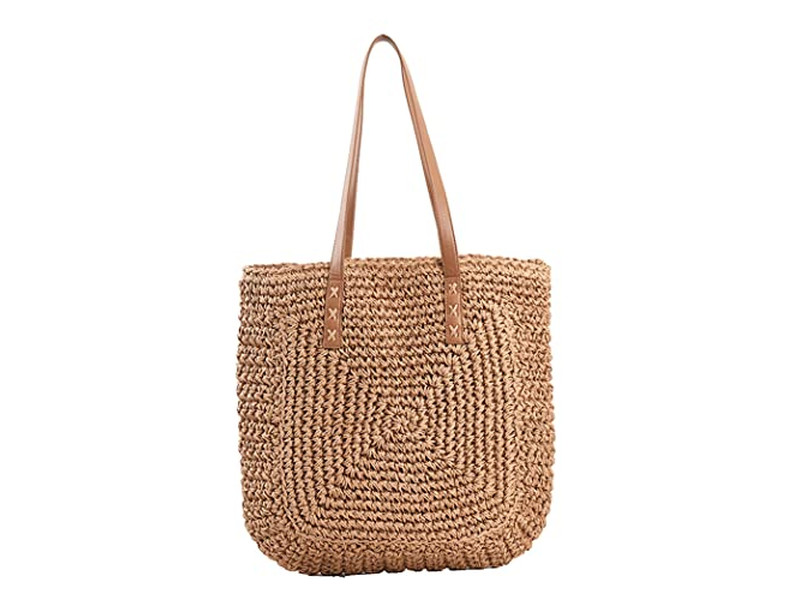 Sac panier en paille noir impression personnalisée style français plage écologique ruban