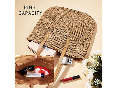 Sac panier en paille noir impression personnalisée style français plage écologique ruban