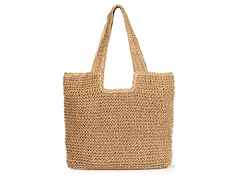 Sac en Paille de Coton Panier Fleur Perlé Sacs Basiques Toile Boho Sac Baril