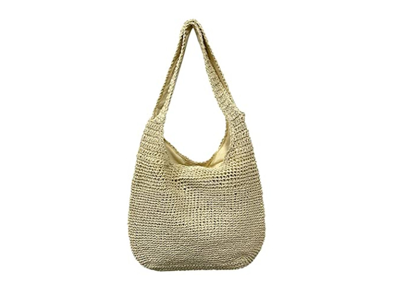 Joli Sac d'Été en Paille Filet de Pêche Perles Faux Sacs Bleus Pochette Fleur