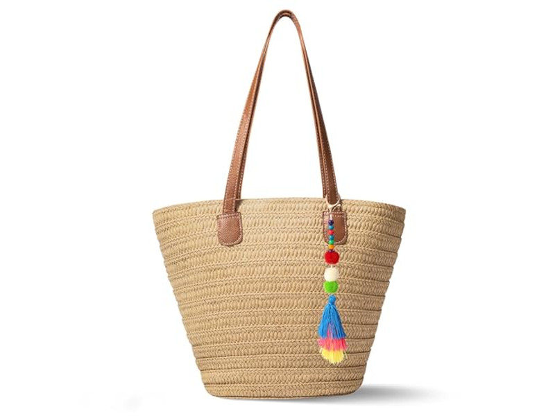 Sac à Main en Paille Femmes Tapis Sac de Plage Fourre-tout Ensemble Tissé en Jute
