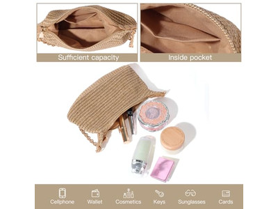 Sac en paille tricoté pochette en papier chaîne petit sacs bohémiens cousus à la main jacquard