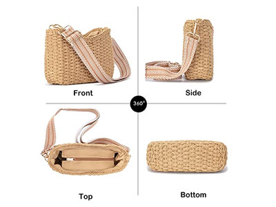 Mini Sac en Paille Dame Surdimensionné Papier Enfant Sac à Main Rond Petit et Perles Papillon