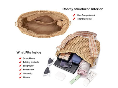 Mini Sac en Paille Dame Surdimensionné Papier Enfant Sac à Main Rond Petit et Perles Papillon