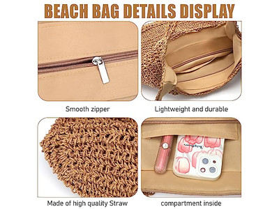 Sac à Bandoulière en Paille Sac à Dos avec Perles Plage