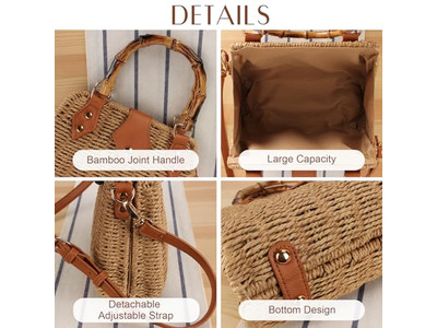 Sac en Paille Plage de Palmier Fourre-tout en Papier Rond Sacs Boho Mer