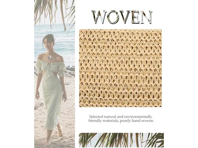 Sac en Paille avec Sangle de Perles et Coquillages pour la Plage