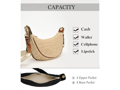 Sac en Paille avec Sangle de Perles et Coquillages pour la Plage