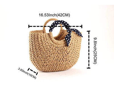 Sac en Paille avec Sacs en Peau Vacances Plage Pochettes