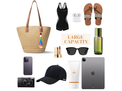 Sac à Main en Paille Femmes Tapis Sac de Plage Fourre-tout Ensemble Tissé en Jute