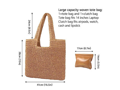 Sac à Main Tissé en Paille Fourre-tout Femme Pochette à Franges