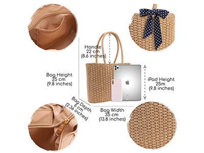 Nouveau Sac en Paille d'Été Panier Sac à Main Bambou Demi-Cercle Sacs pour Femme Plage Texte