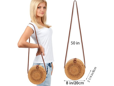 Sac en paille tissé papier noir sacs ronds de rotin naturel de Bali logo personnalisé